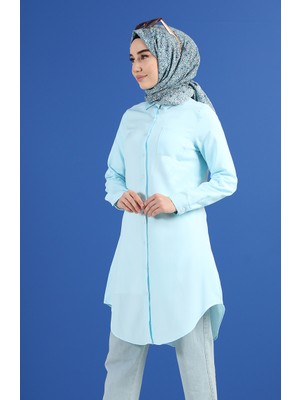 Sefa Merve Cepli Düğmeli Tunik 6472-12 Turkuaz