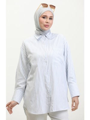 Sefa Merve Çizgili Oxford Gömlek 4807-01 Mavi