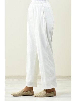 Şile Bezi Bol Paça Pantolon 0021-06 Krem
