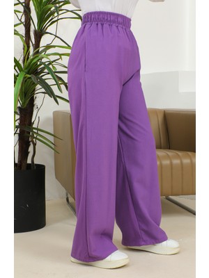 Sefa Merve Beli Lastikli Bol Paça Pantolon 4501-02 Mor