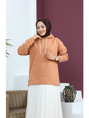 Kapüşonlu Sweatshirt 23002-07 Sütlü Kahve