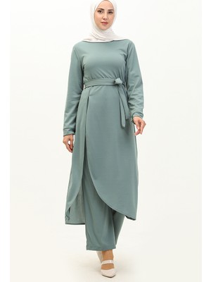 Sefa Merve Yırtmaçlı Tunik Pantolon Ikili Takım 0664-06 Mint Yeşili
