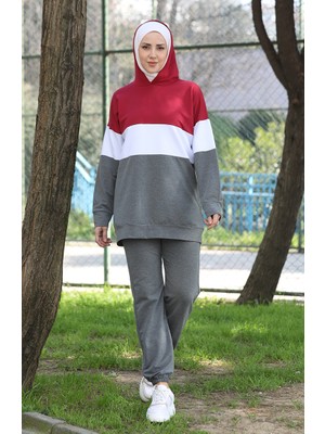 Sefa Merve Ikili Eşofman Takım 24001-02 Bordo Antrasit