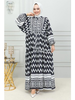 Sefa Merve Dijital Baskılı Tesettür Elbise 0300-03 Siyah
