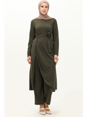 Sefa Merve Yırtmaçlı Tunik Pantolon Ikili Takım 0664-07 Haki