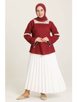 Şile Bezi Dantelli Bluz 0017-03 Bordo