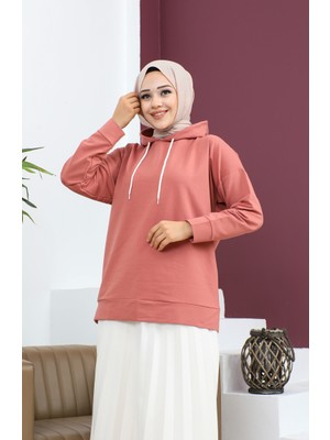Kapüşonlu Sweatshirt 23002-08 Gül Kurusu