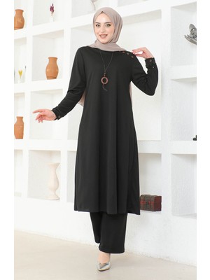 Kolyeli Tunik Pantolon Ikili Takım 0580-01 Siyah