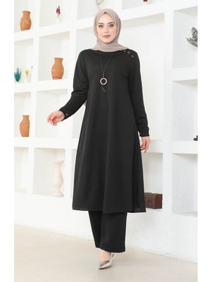 Kolyeli Tunik Pantolon Ikili Takım 0580-01 Siyah