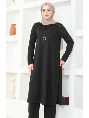 Kolyeli Tunik Pantolon Ikili Takım 0580-01 Siyah