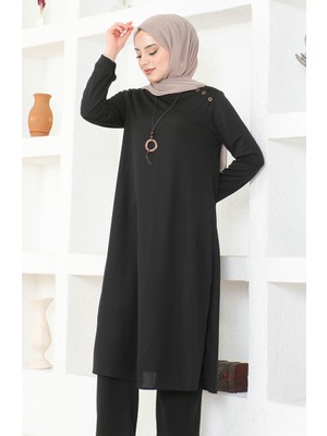 Kolyeli Tunik Pantolon Ikili Takım 0580-01 Siyah