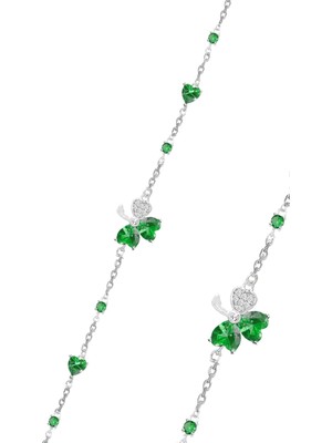 Söğütlü Silver Gümüş Rodyumlu Yeşil Zirkon Taşlı Yeniden Doğuş Yonca Bileklik SGTL12640YESIL