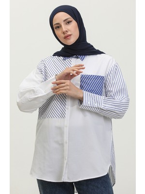 Sefa Merve Garnili Çizgili Gömlek 4810C-01 Beyaz