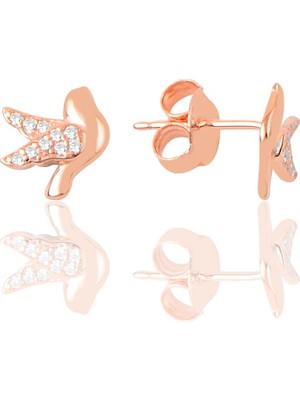Gümüş Rose Zirkon Taşlı Haberci Güvercin Küpe SGTL12626ROSE