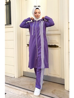 Sefa Merve Kapüşonlu Eşofman Takım 3077-08 Koyu Lila