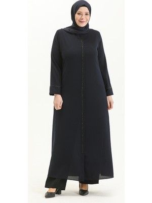 Sefa Merve Büyük Beden Taş Baskılı Ferace 5055-05 Lacivert