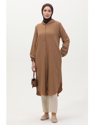 Sefa Merve Kapüşonlu Düğmeli Kap 7272-02 Vizon