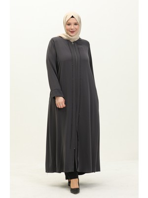 Sefa Merve Büyük Beden Taşlı Ferace 4005-06 Gri