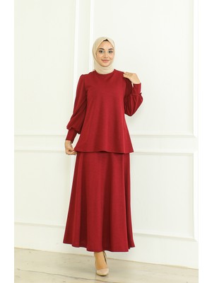 Tunik Etek Ikili Takım 8019-04 Bordo