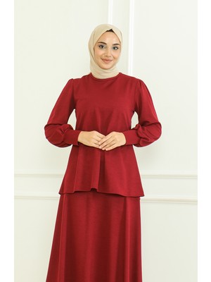 Tunik Etek Ikili Takım 8019-04 Bordo