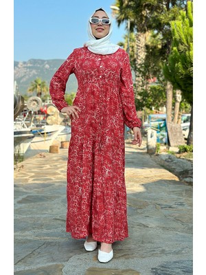 Sefa Merve Karışık Desenli Elbise 0352-03 Bordo