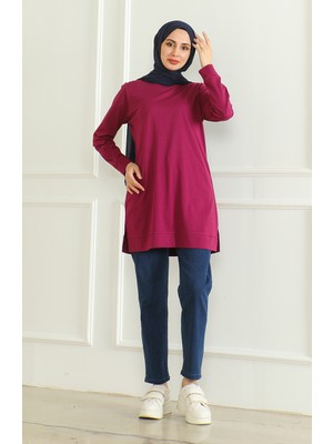 Sefa Merve Yırtmaçlı Araboy Tunik 9140-02 Mürdüm