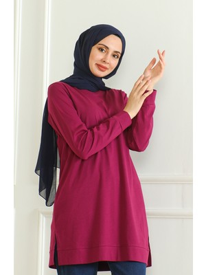 Sefa Merve Yırtmaçlı Araboy Tunik 9140-02 Mürdüm