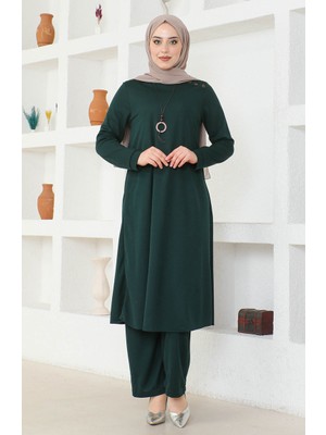 Kolyeli Tunik Pantolon Ikili Takım 0580-08 Zümrüt Yeşili