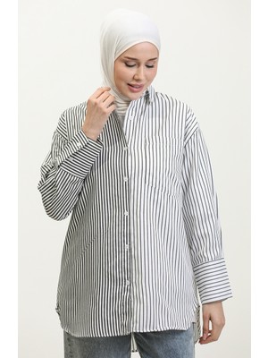 Sefa Merve Garnili Çizgili Gömlek 4808-01 Siyah