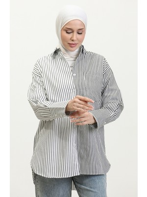 Sefa Merve Garnili Çizgili Gömlek 4809-02 Siyah