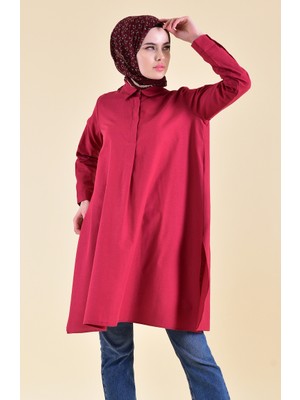 Sefa Merve Gizli Düğmeli Yırtmaçlı Tunik 6478-10 Bordo