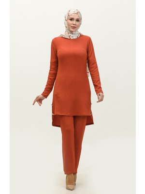 Sefa Merve Düğme Detaylı Tunik Pantolon Ikili Takım 0101DA-03 Kiremit