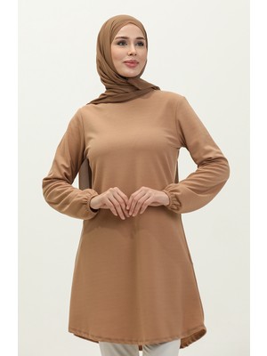 Sefa Merve Kol Ucu Lastikli Tunik 8663-01 Sütlü Kahve