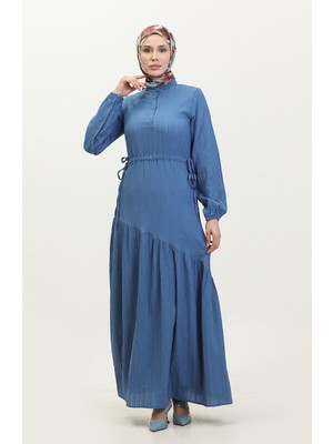Sefa Merve Yandan Bağlamalı Büzgülü Elbise 0363-06 Indigo