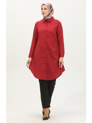 Sefa Merve Düğmeli Tunik 6122-08 Bordo
