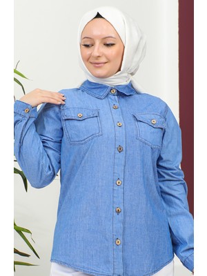 Sefa Merve Düğmeli Kot Gömlek 30341-01 Kot Mavi