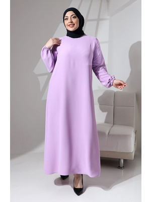 Sefa Merve Büyük Beden Dubai Elbise 0721-01 Lila