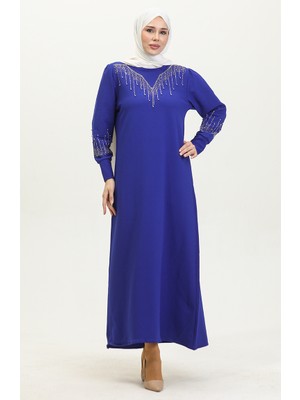 Sefa Merve Taş Baskılı Elbise 0406-05 Saks