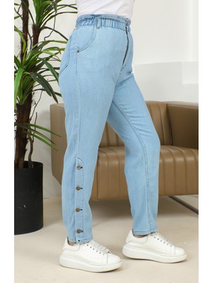 Sefa Merve Paçası Düğmeli Düz Kot Pantolon 30131-01 Buz Mavisi