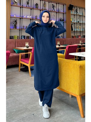 Sefa Merve Kadın Açık Lacivert Iki Iplik Eşofman Takım Lastikli Düz Tasarım ile Şıklık