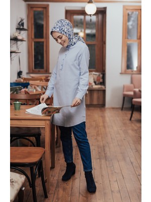 Sefa Merve Hakim Yaka Tunik 6474-02 Mavi