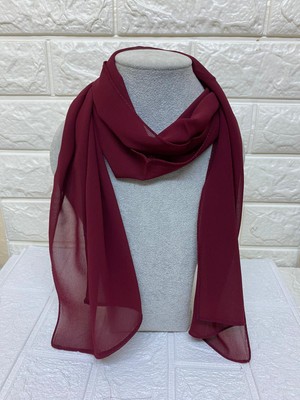 Kadın Bordo Renk Uzun Şifon Kumaş Fular - Hediyelik