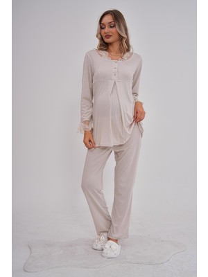 Mecit Pijama Mecit 5808 Vizon Hamile Lohusa Pijama Takımı