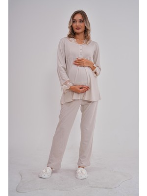 Mecit Pijama Mecit 5808 Vizon Hamile Lohusa Pijama Takımı