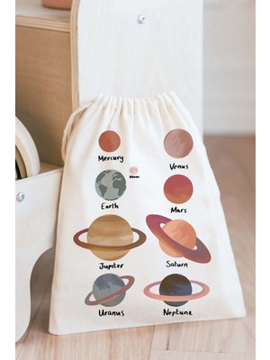 Tekno Trust Gezegen Figürlü Oyuncak Çamaşır Saklama Torbası Isimli Çok Amaçlı Çanta 20X30CM Ebat
