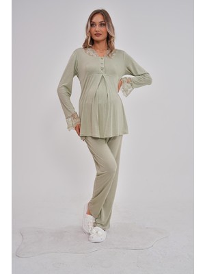 Mecit Pijama Mecit 5808 Yeşil Hamile Lohusa Pijama Takımı