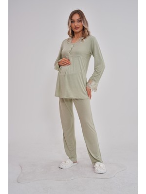 Mecit Pijama Mecit 5808 Yeşil Hamile Lohusa Pijama Takımı