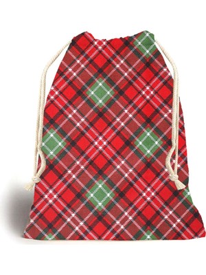 Tekno Trust Kırmızı Ekose Figürlü Kanvas Oyuncak ve Çamaşır Saklama Torbası 20X30CM Ebat