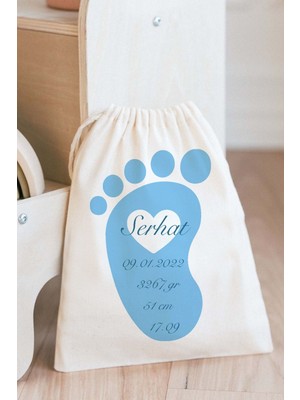 Tekno Trust Doğum Bilgileri Figürlü Oyuncak Çamaşır Saklama Torbası Isimli Çok Amaçlı Çanta 20X30CM Ebat