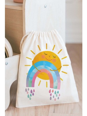 Tekno Trust Güneş Figürlü Oyuncak Çamaşır Saklama Torbası Isimli Çok Amaçlı Çanta 20X30CM Ebat